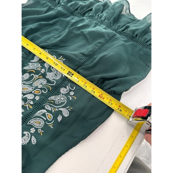 Knox Rose Green Sleeveless Embroidered Ruffle Hem Blouse Womens L Boho Fairy - Picture 4 of 7